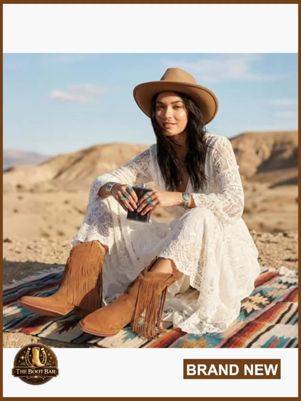 Mid Calf Cowboy Boots with Fringe, Star Studded, Pointed Toe, Chunky Heel - Picture 2 of 7